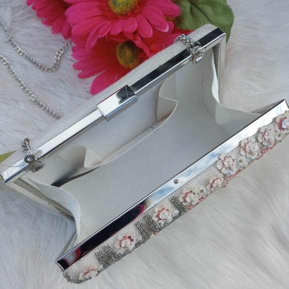 Gianni Bini Blush Geometric Floral Beaded Minaudiere